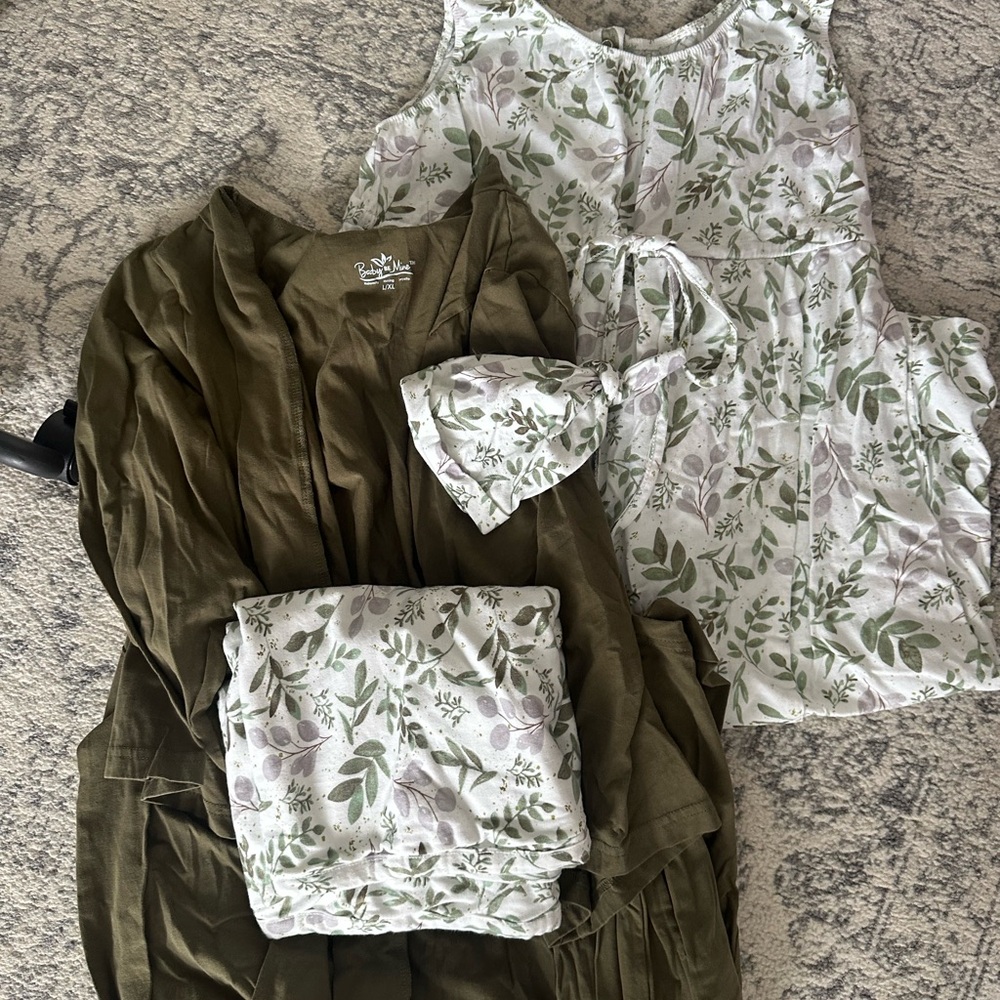 Baby Be Mine Olive Green and White Floral Midi Dress Set